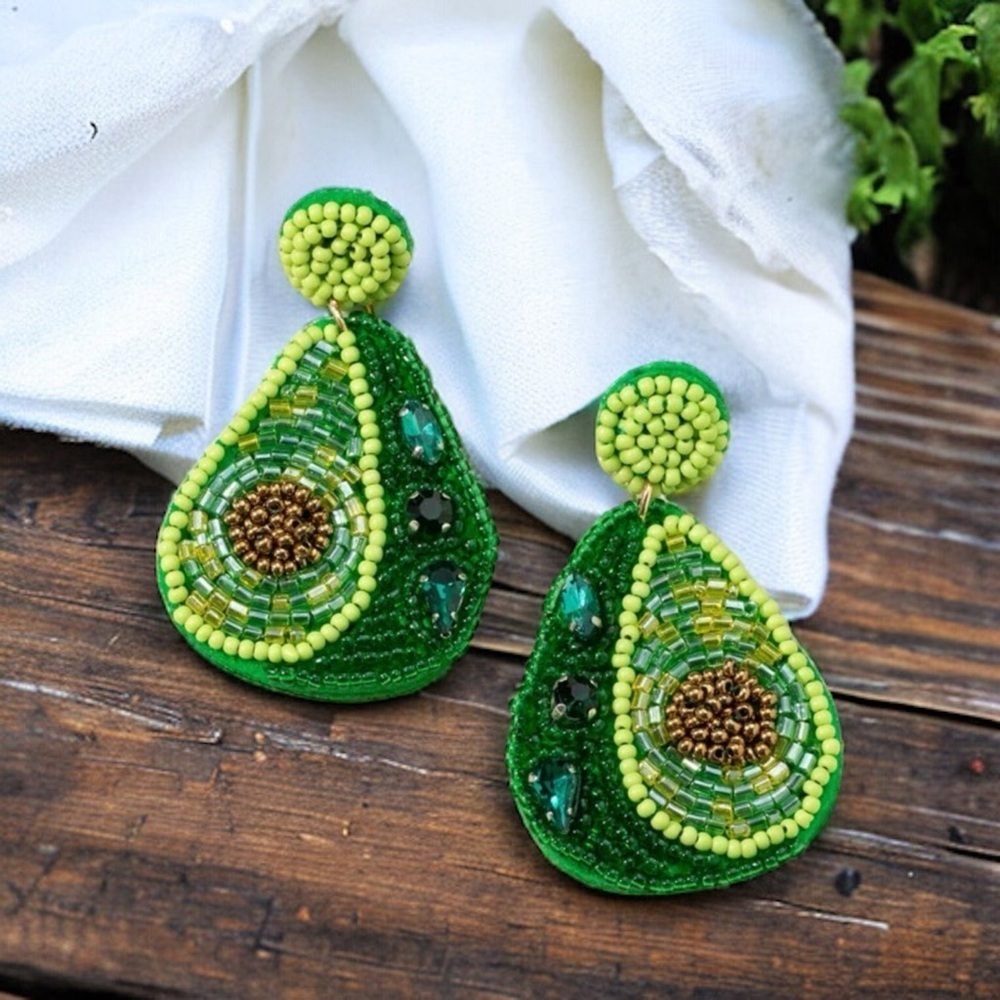 NWT Beaded Avocado Earrings - Perfect for Foodies & Trendsetters!